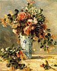 Pierre Auguste Renoir Les roses et jasmin dans le vase de Delft painting